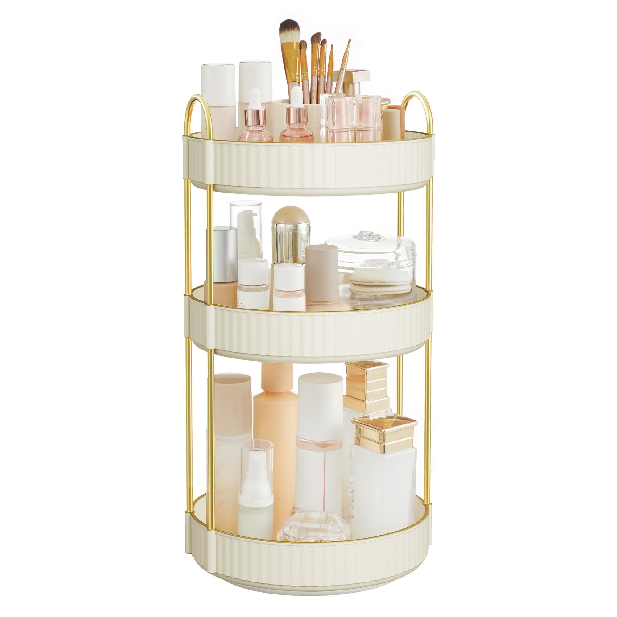 Makeup Organizer, 3-Tier Round Rotating Skincare Organizer Countertop,